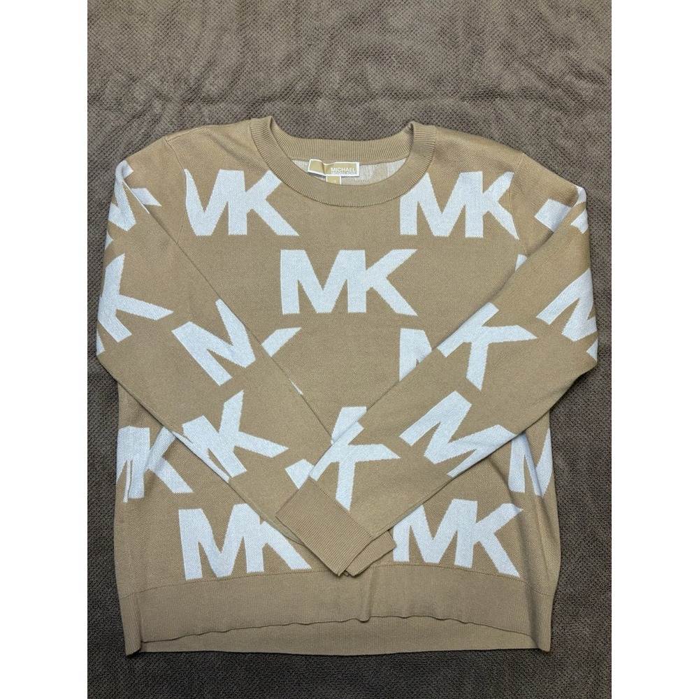 Michael Kors Women's Beige and White Sweater, Long Sleeve, Women's Size Large
